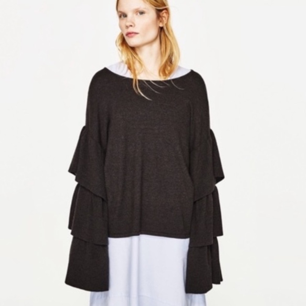 Zara Knit Tiered Ruffle Sleeve Sweater